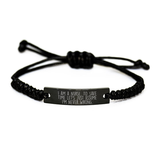 Funny Nurse Gifts from Friends - Black Rope Bracelet for Nurse Graduation Unique Gifts - Image 1
