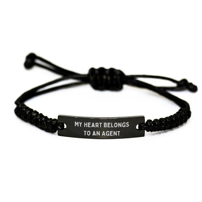 Funny Agent Gifts, My Heart Belongs To An Agent Rope Bracelet, Adjustable Birthday Unique Gift from Men to Agent, for Agent, Unique Agent Presents - Image 1