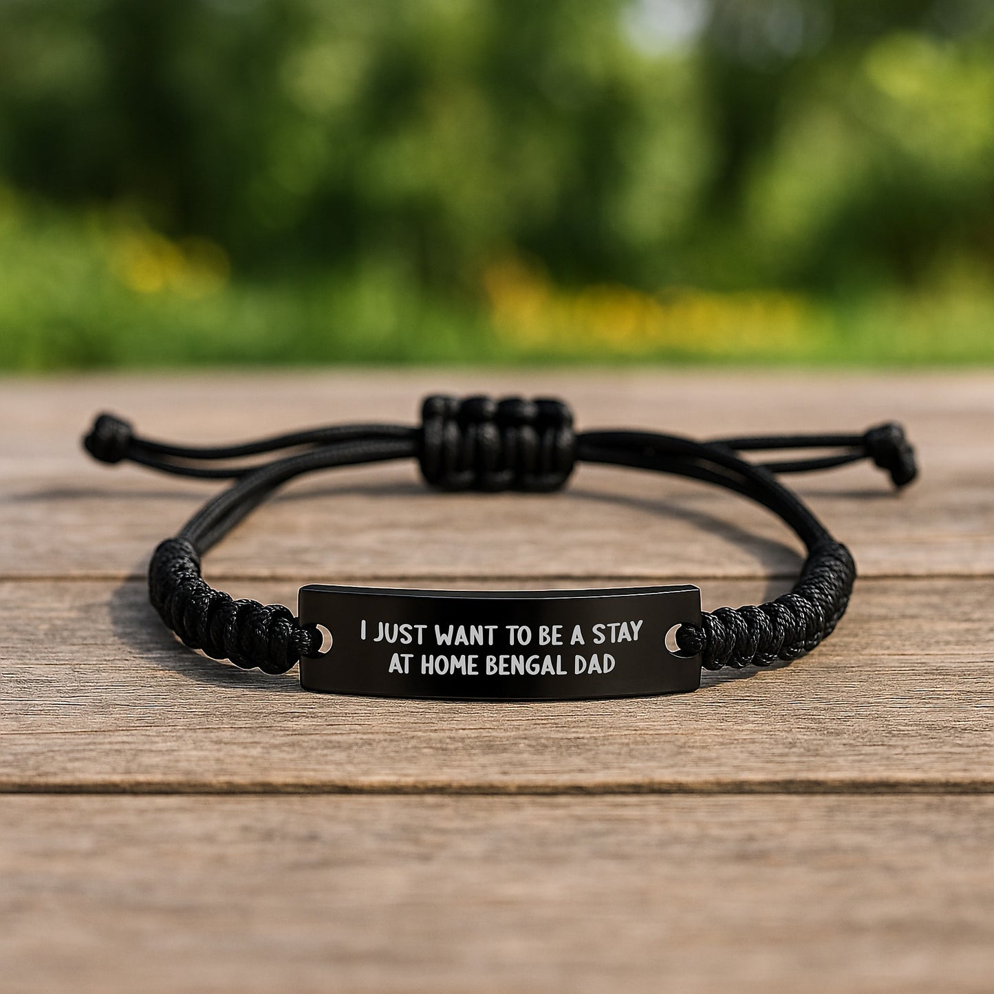 Bengal Cat Dad Gifts, I Just Want To Be A Stay At Home Dad, Birthday Unique Rope Bracelt with Engraved Quote, Gifts from Dad to Bengal Cat Lovers, Adjustable Black Stainless Steel Rope Bracelet - Image 2