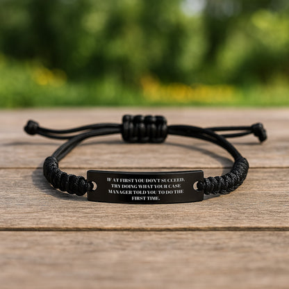 Gifts from Friends for Case Manager Funny Quote Rope Bracelet, Adjustable Black Stainless Steel with Interlaced Rope, Graduation Unique Gifts - Image 2