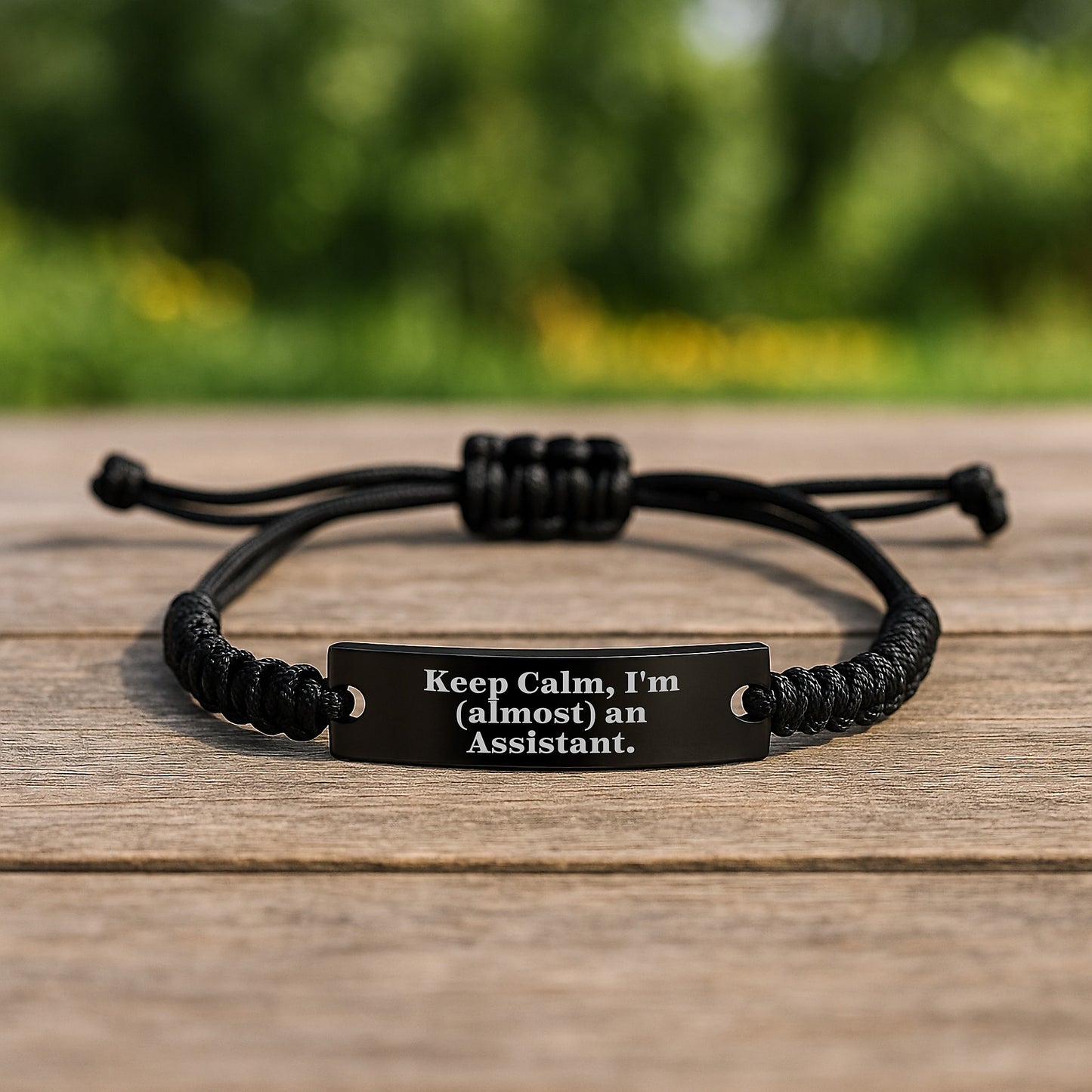 Assistant Gifts from Friends, Funny Keep Calm Rope Bracelet for Men or Women, Graduation Unique Gifts, 'Keep Calm, I'm (almost) An Assistant.' - Image 2