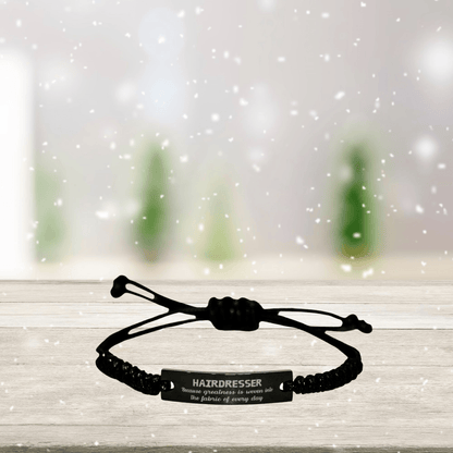 Sarcastic Hairdresser Black Rope Bracelet Gifts, Christmas Holiday Gifts for Hairdresser Birthday, Hairdresser: Because greatness is woven into the fabric of every day, Coworkers, Friends - Mallard Moon Gift Shop