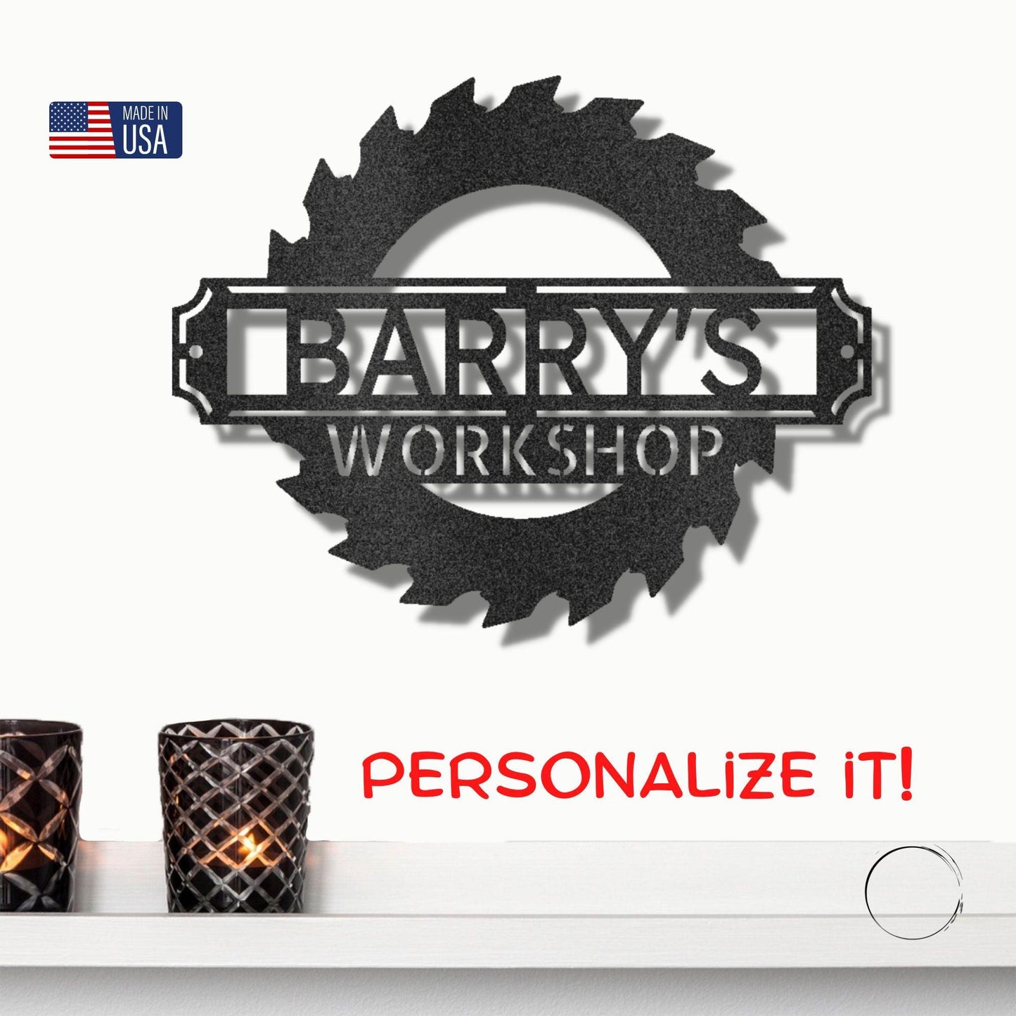 Sawmill Monogram Personalized Indoor Outdoor Steel Wall Sign Art - Mallard Moon Gift Shop