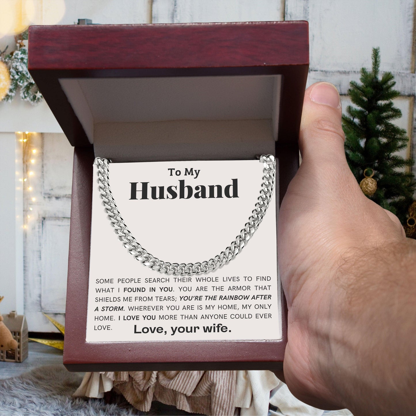 To My Husband - My Armor - Cuban Link Chain Necklace - Mallard Moon Gift Shop