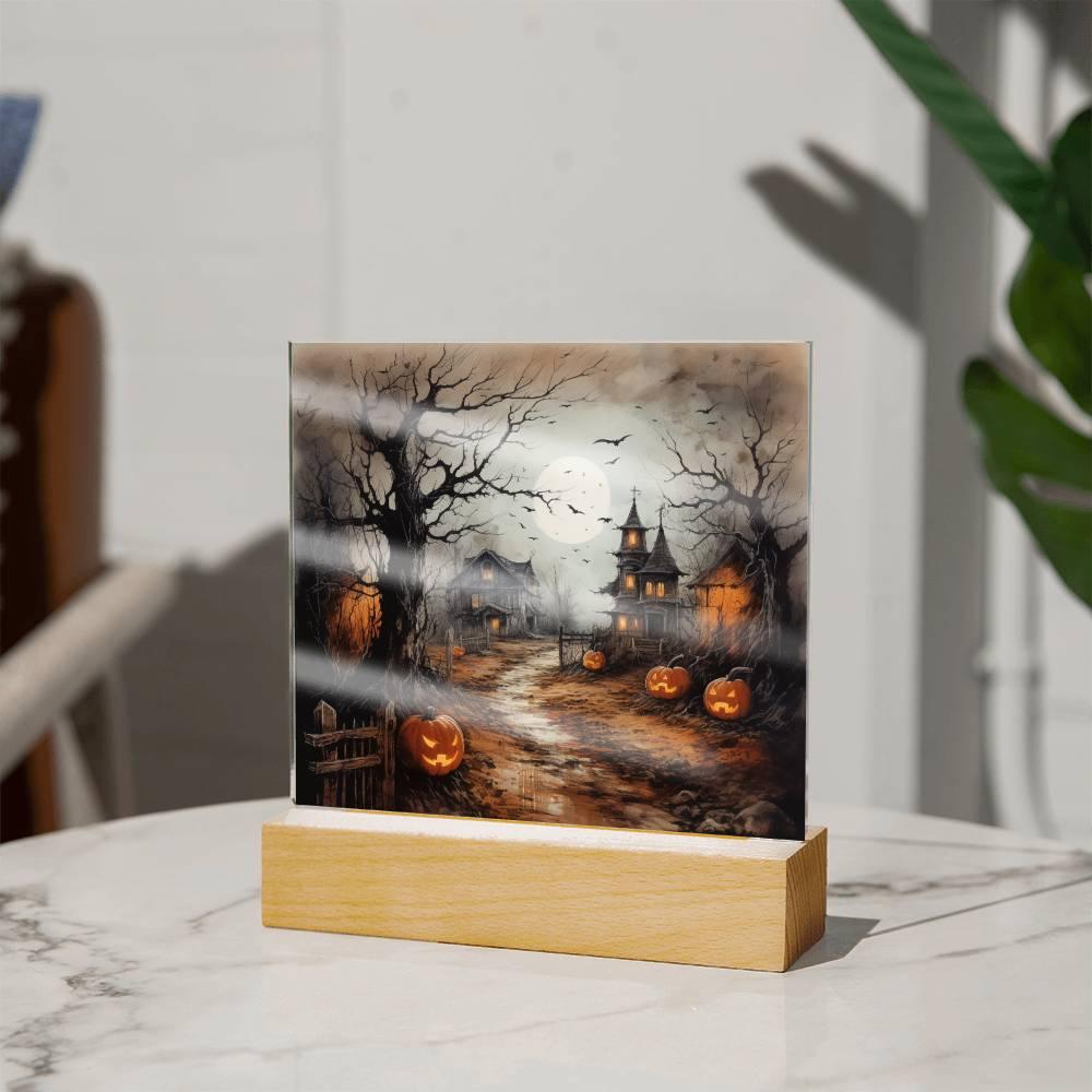 Shadowy Stronghold: Unique Mansion Acrylic for Halloween - Mallard Moon Gift Shop