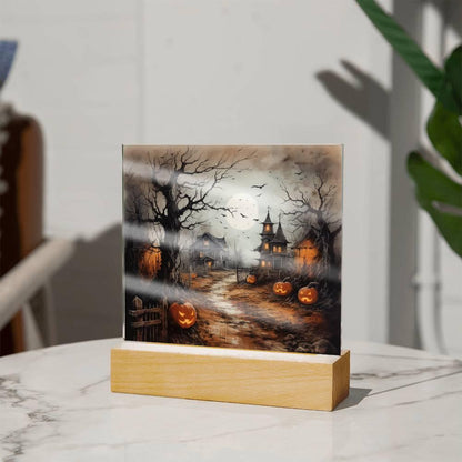 Shadowy Stronghold: Unique Mansion Acrylic for Halloween - Mallard Moon Gift Shop