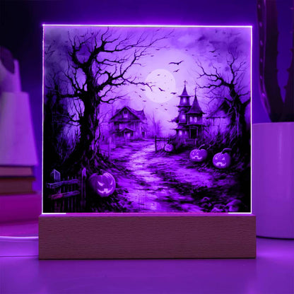 Shadowy Stronghold: Unique Mansion Acrylic for Halloween - Mallard Moon Gift Shop