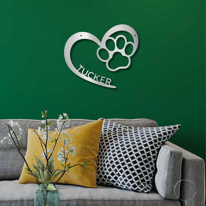 Puppy Love Paw Print Monogram Personalized Metal Art Wall Sign - Mallard Moon Gift Shop