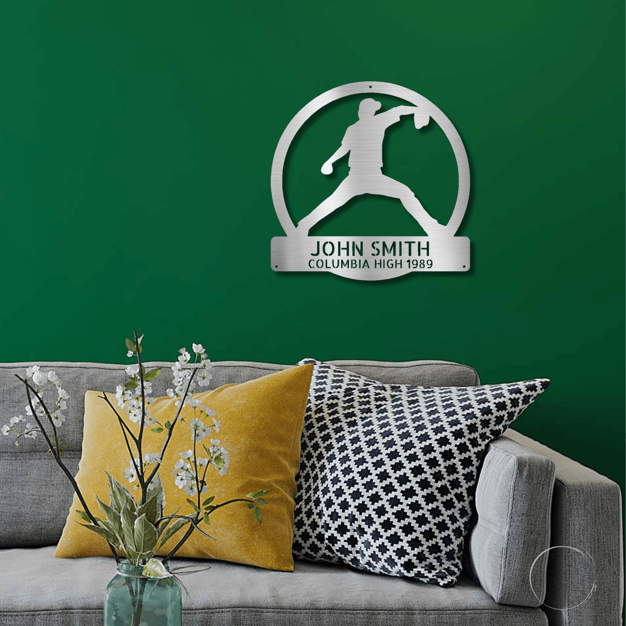 Baseball Pitcher Custom Name Metal Art Wall Sign - Mallard Moon Gift Shop