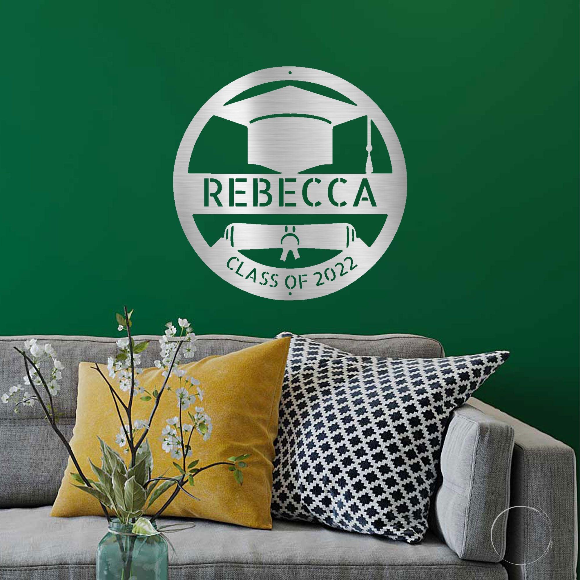 Graduation Cap and Diploma Custom Name Metal Art Wall Sign - Mallard Moon Gift Shop