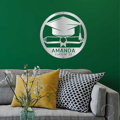 Graduation Cap and Diploma Custom Name Metal Art Wall Sign - Mallard Moon Gift Shop