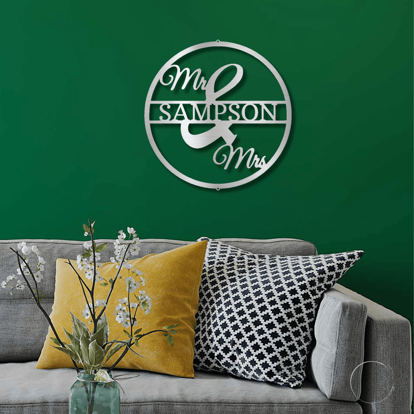 Mr and Mrs Circle Custom Name Steel Wall Sign - Mallard Moon Gift Shop