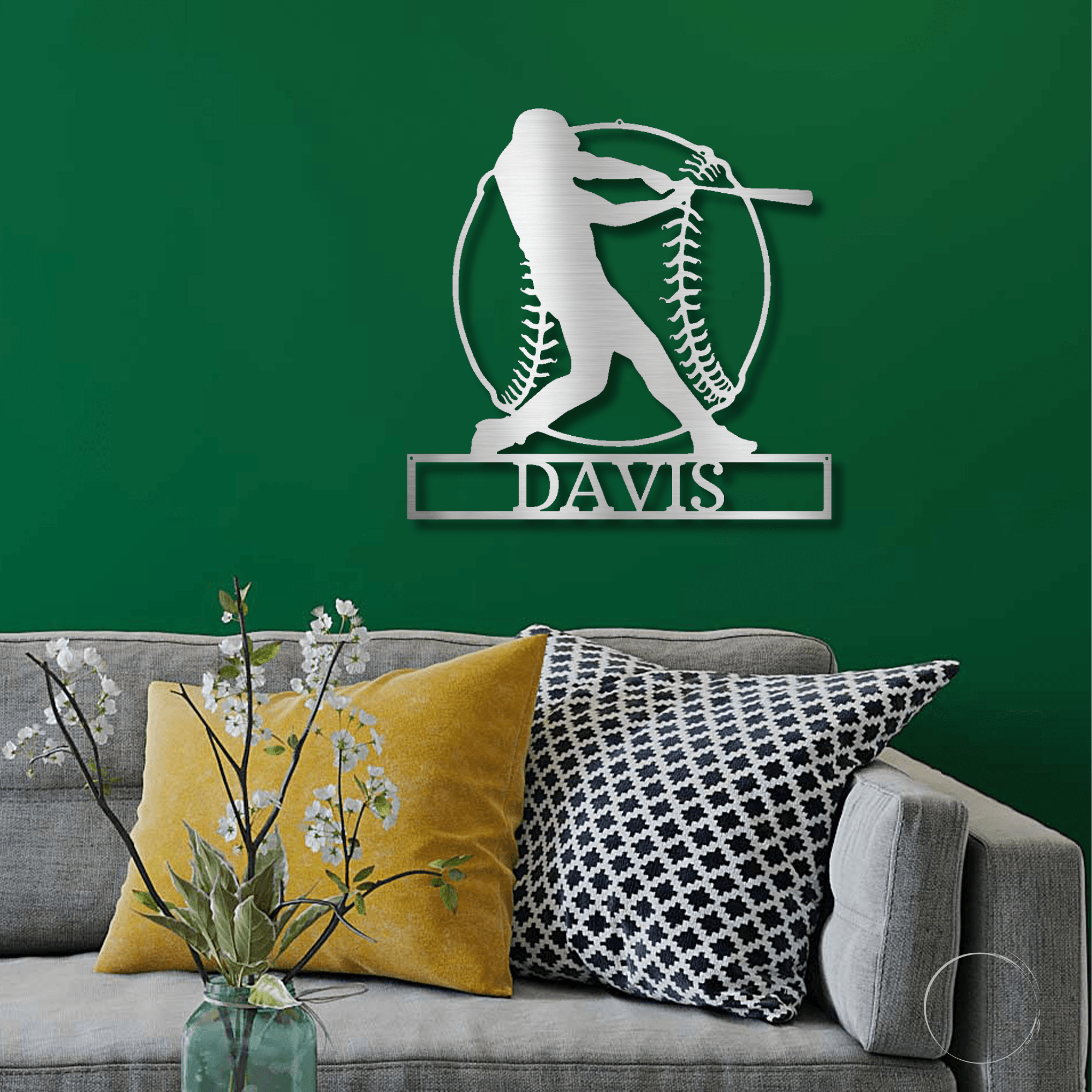 Baseball Batter Custom Name Metal Art Wall Sign - Mallard Moon Gift Shop