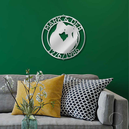 Couple Silhouette Sweetheart Custom Monogram Name Metal Wall Art - Mallard Moon Gift Shop