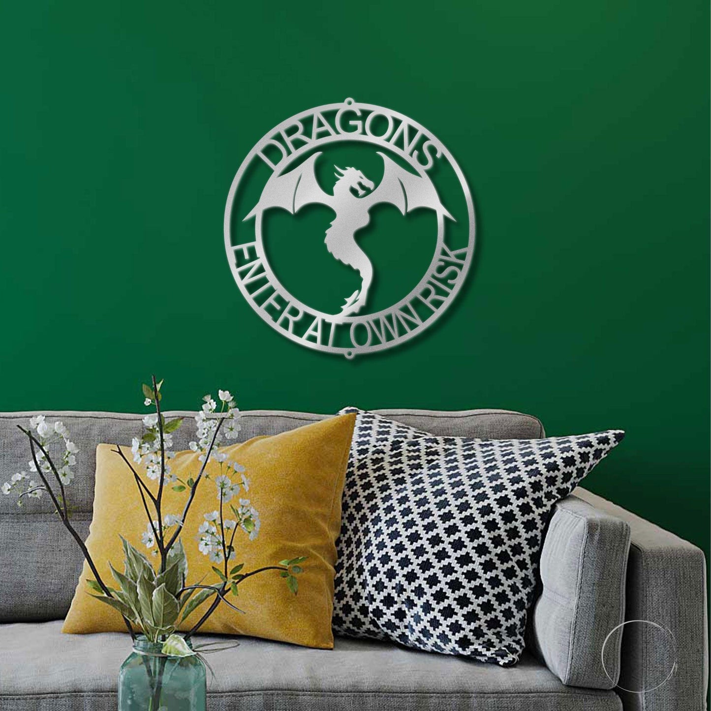 Dragon Ring Monogram Personalized Name Indoor Outdoor Steel Wall Sign Metal Art - Mallard Moon Gift Shop