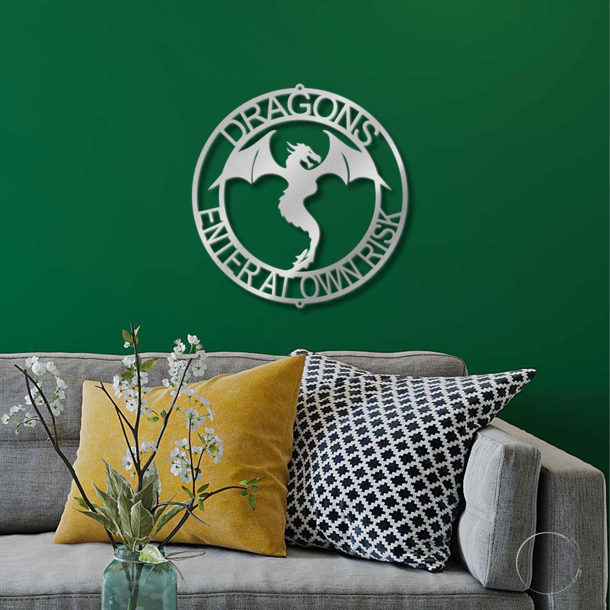 Dragon Ring Monogram Personalized Name Indoor Outdoor Steel Wall Sign Metal Art - Mallard Moon Gift Shop