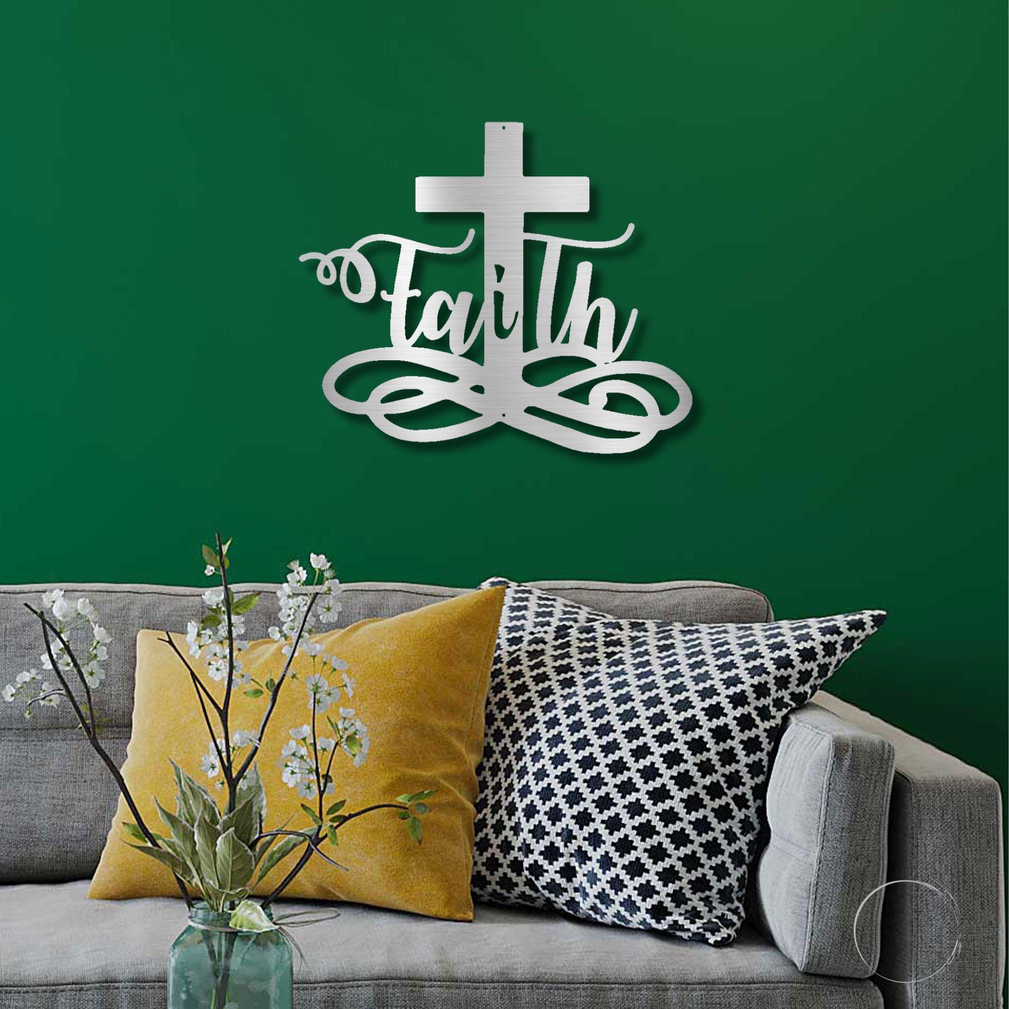 Faith Cross Metal Wall Art Spiritual Home Decor - Mallard Moon Gift Shop