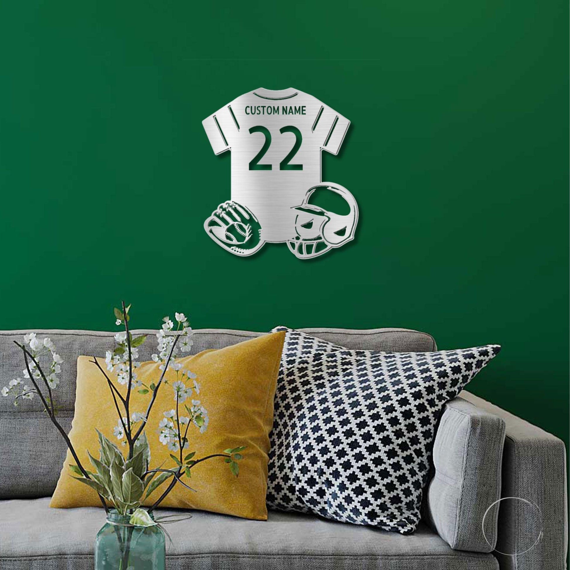 Baseball Gear Custom Name and Jersey Number Metal Wall Sign - Mallard Moon Gift Shop