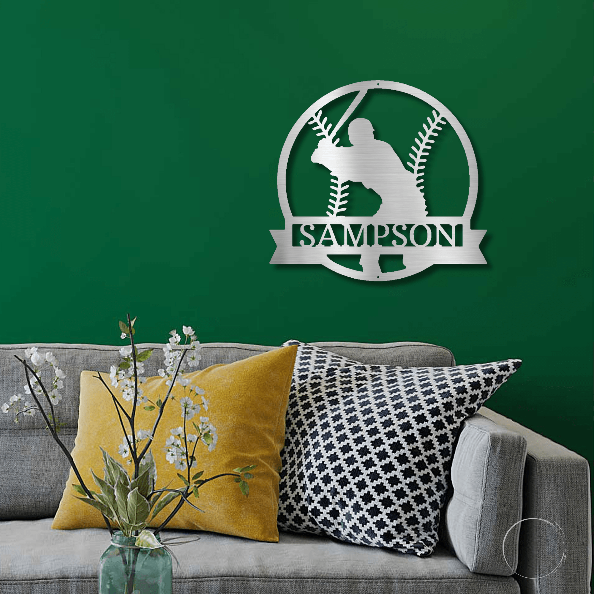 Baseball Player Custom Name Metal Art Wall Sign - Mallard Moon Gift Shop