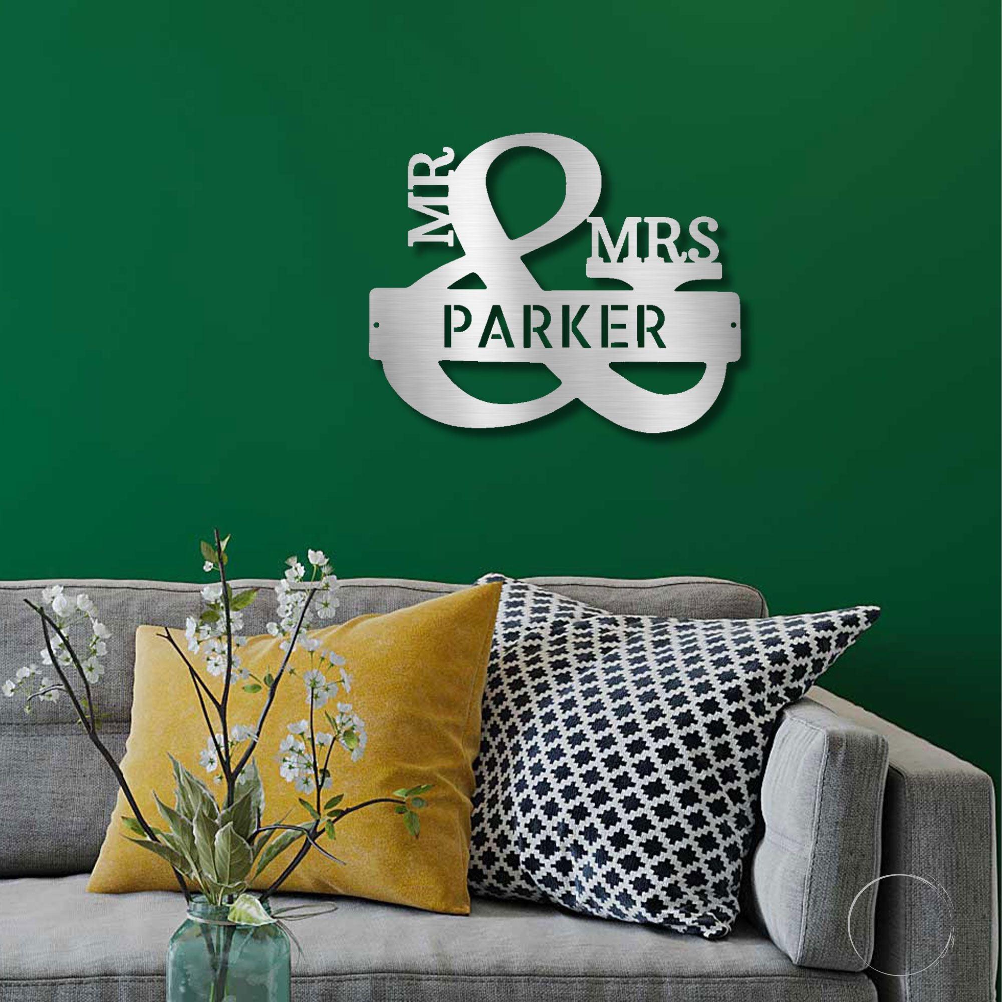 Couples Mr. and Mrs. Custom Name Monogram Indoor Outdoor Steel Wall Sign - Mallard Moon Gift Shop