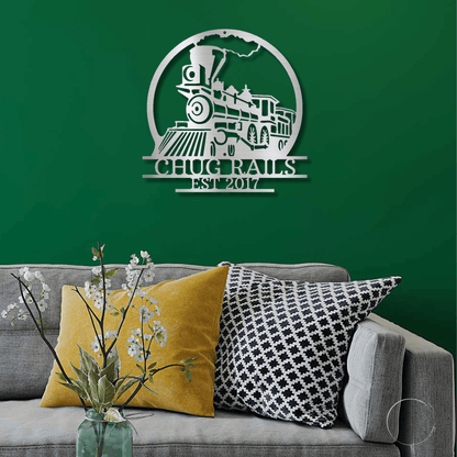 Vintage Steam Locomotive Train Personalized Name Metal Art Wall Sign - Mallard Moon Gift Shop