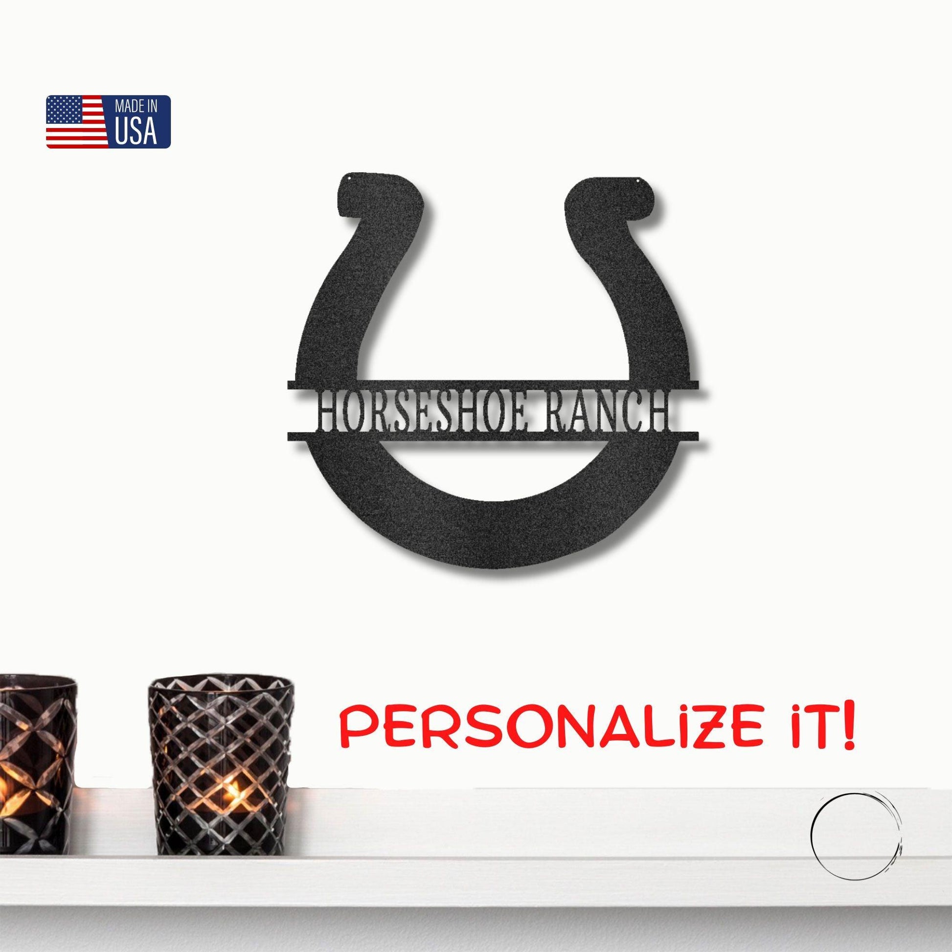 Simple Horseshoe Monogram Personalized Indoor Outdoor Steel Wall Sign Art - Mallard Moon Gift Shop