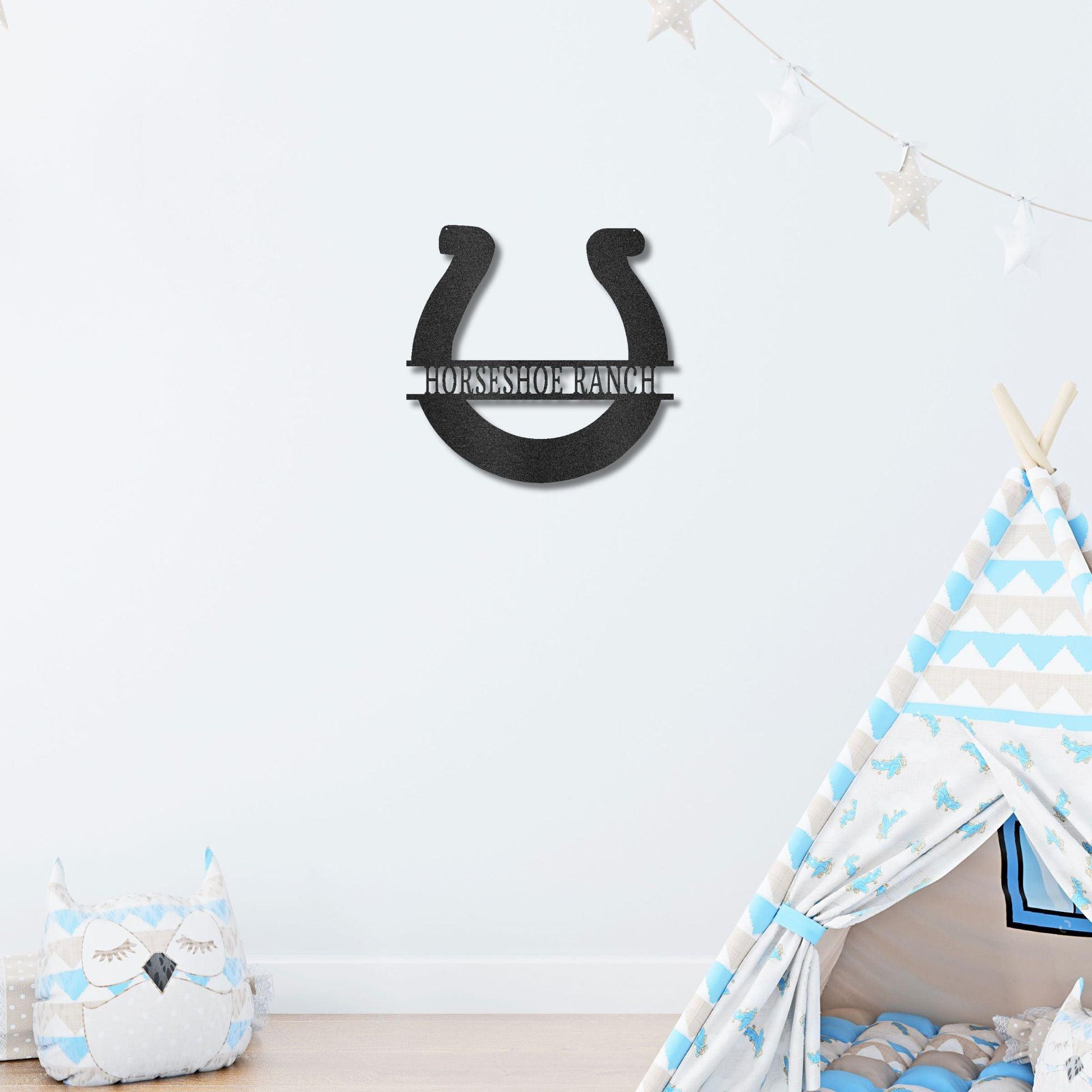 Simple Horseshoe Monogram Personalized Indoor Outdoor Steel Wall Sign Art - Mallard Moon Gift Shop