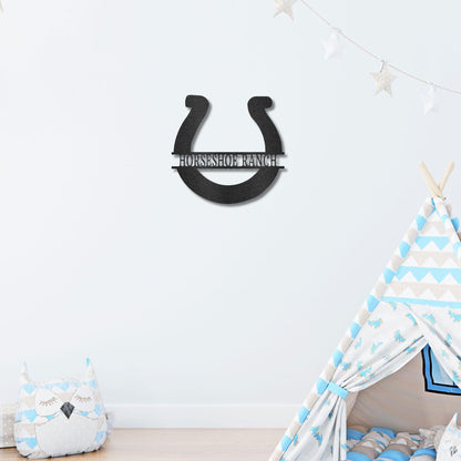 Simple Horseshoe Monogram Personalized Indoor Outdoor Steel Wall Sign Art - Mallard Moon Gift Shop