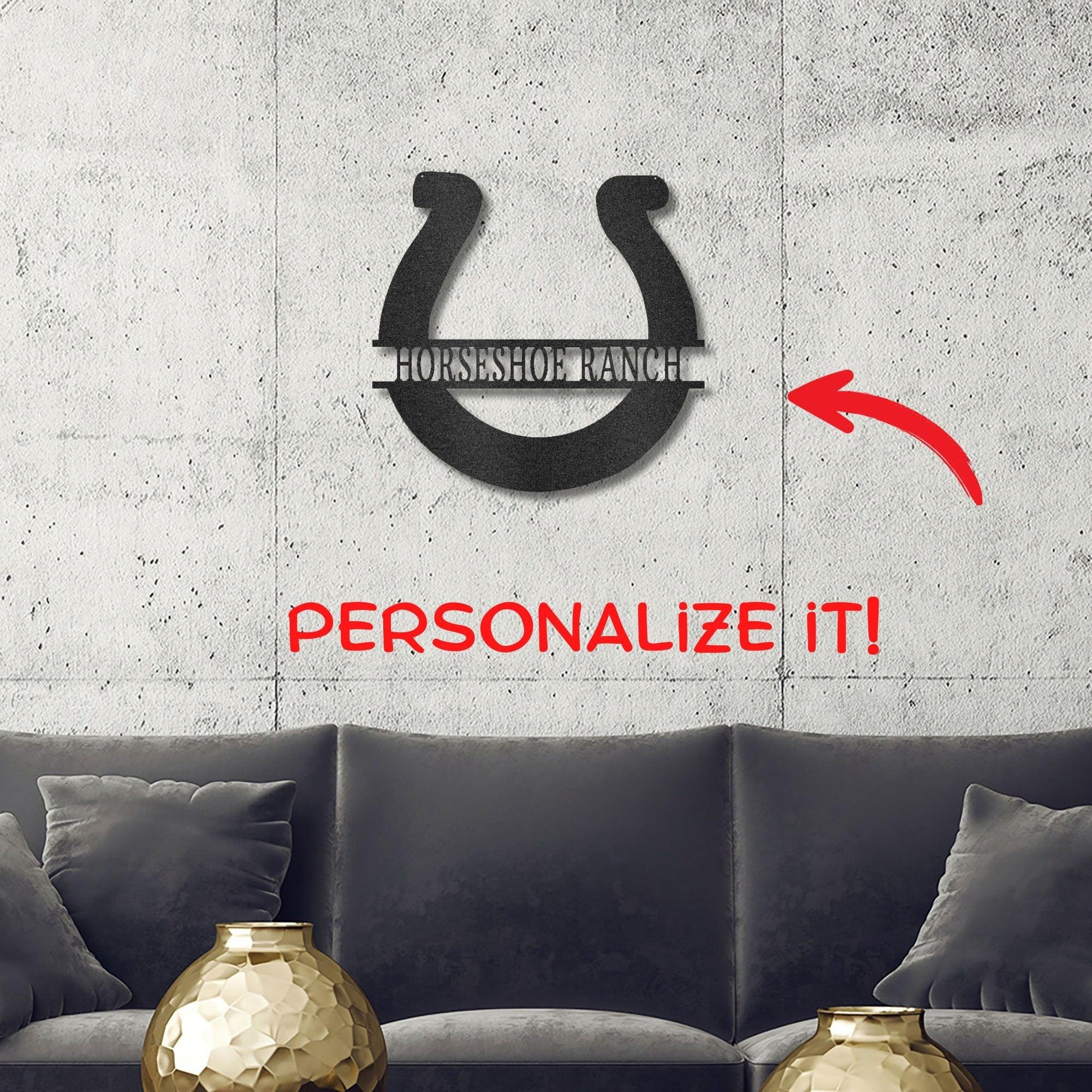 Simple Horseshoe Monogram Personalized Indoor Outdoor Steel Wall Sign Art - Mallard Moon Gift Shop