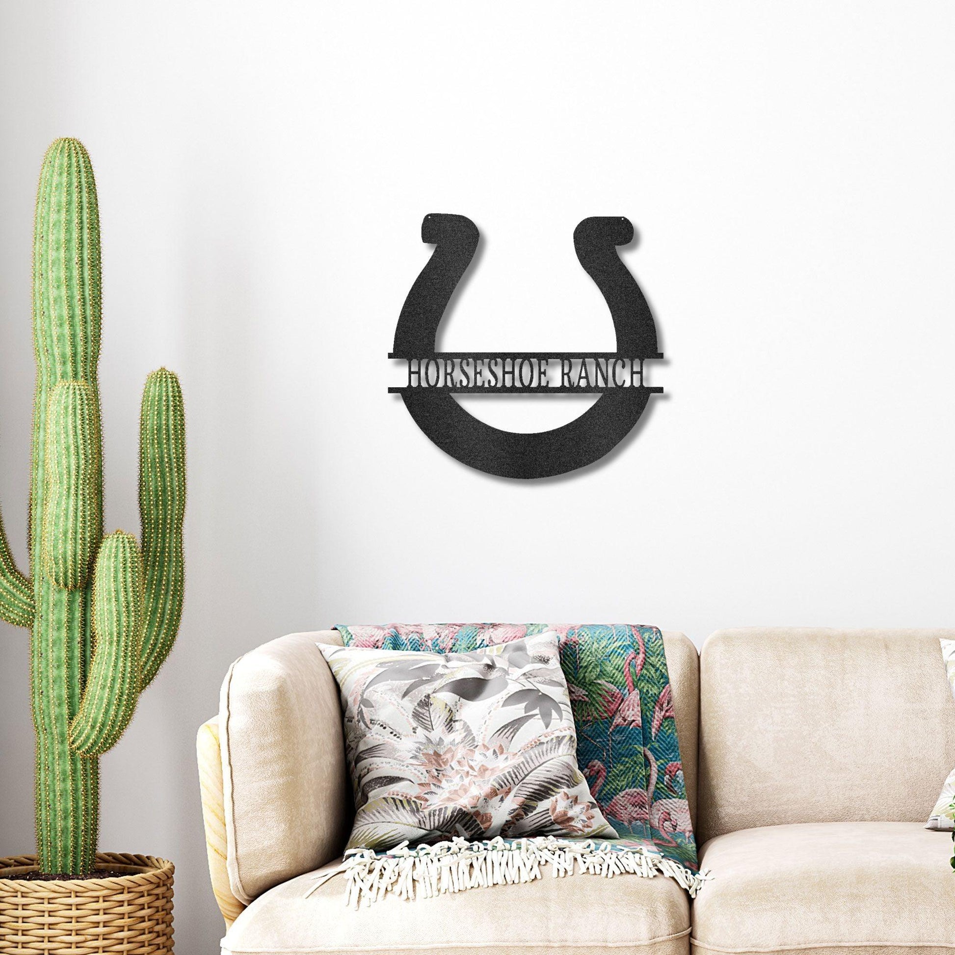 Simple Horseshoe Monogram Personalized Indoor Outdoor Steel Wall Sign Art - Mallard Moon Gift Shop