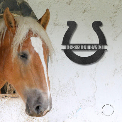 Simple Horseshoe Monogram Personalized Indoor Outdoor Steel Wall Sign Art - Mallard Moon Gift Shop