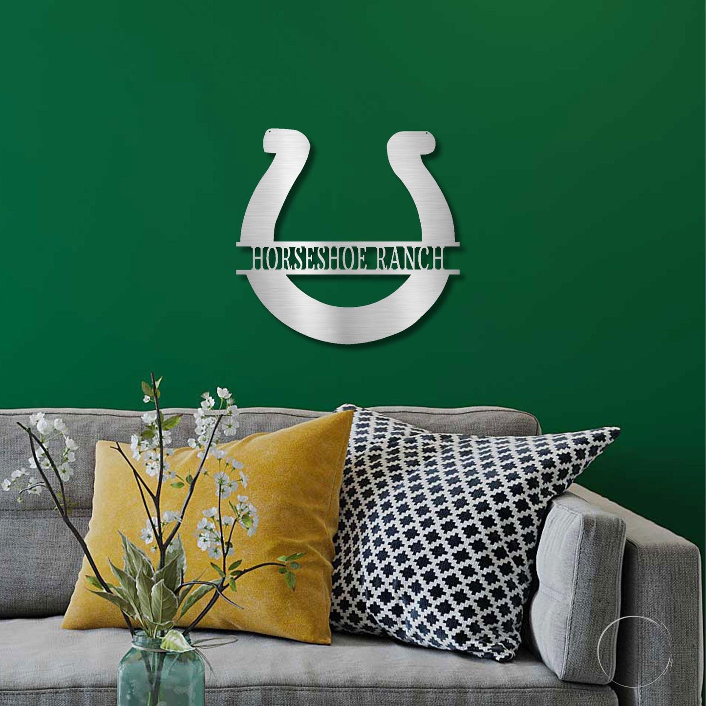 Simple Horseshoe Monogram Personalized Indoor Outdoor Steel Wall Sign Art - Mallard Moon Gift Shop