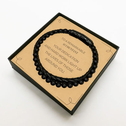 Remarkable Accountant Black Braided Leather & Stone Bead Bracelet Coworkers, Men, Women, Friends - Mallard Moon Gift Shop
