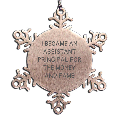 Funny Assistant Principal Gifts for Men, Women, Coworkers, Family, Snowflake Ornament Decorations from Friends, Unique Christmas Unique Gifts, I Became An Assistant Principal For The Money And Fame