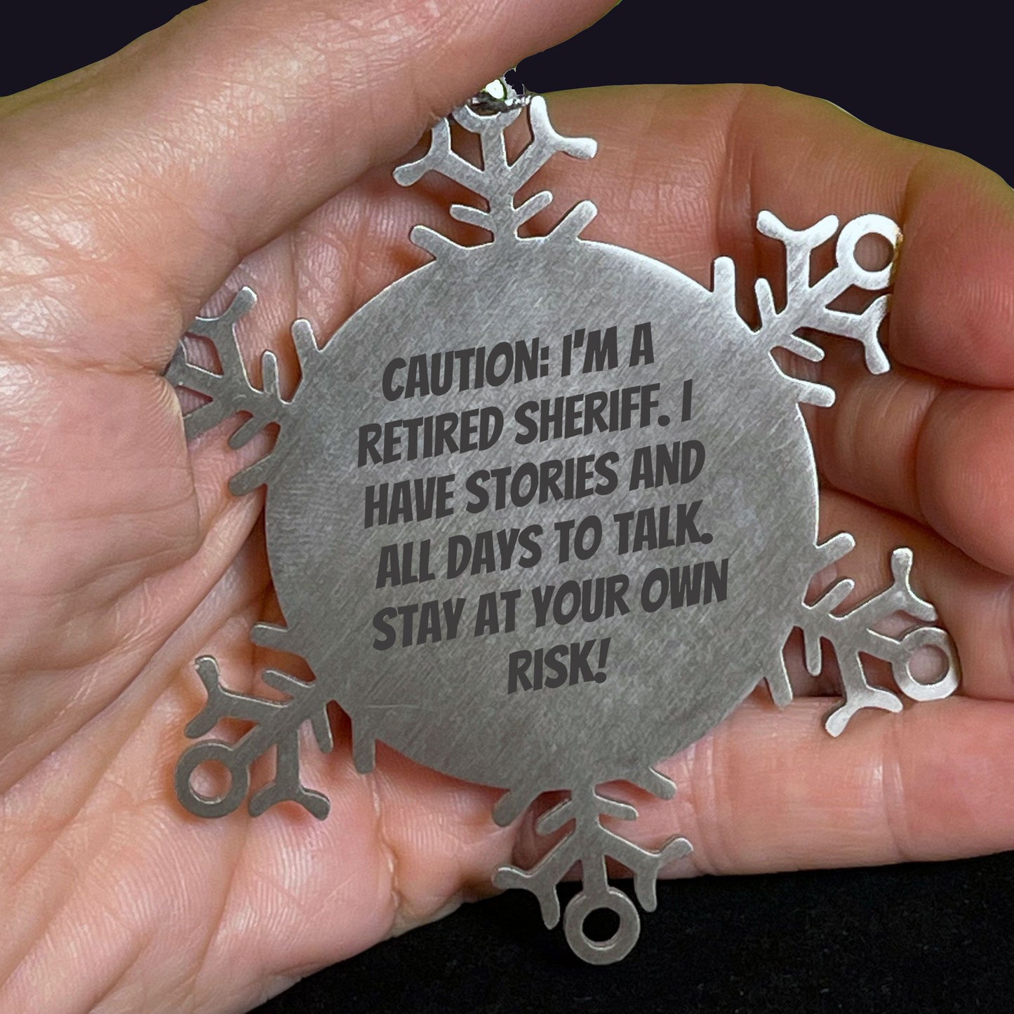 Funny Retired Sheriff Snowflake Christmas Tree Ornament Gifts from Family and Friends - Mallard Moon