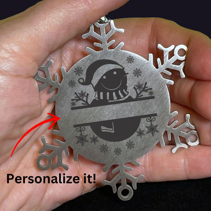 Personalized Snowman Snowflake Tree Ornament Family Name Laser Engraved Stainless Steel - Mallard Moon