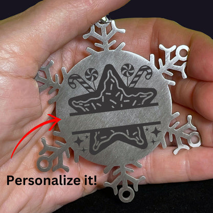 Personalized Snowflake Christmas Star Cookie Tree Ornament Family Name Laser Engraved Stainless Steel - Mallard Moon