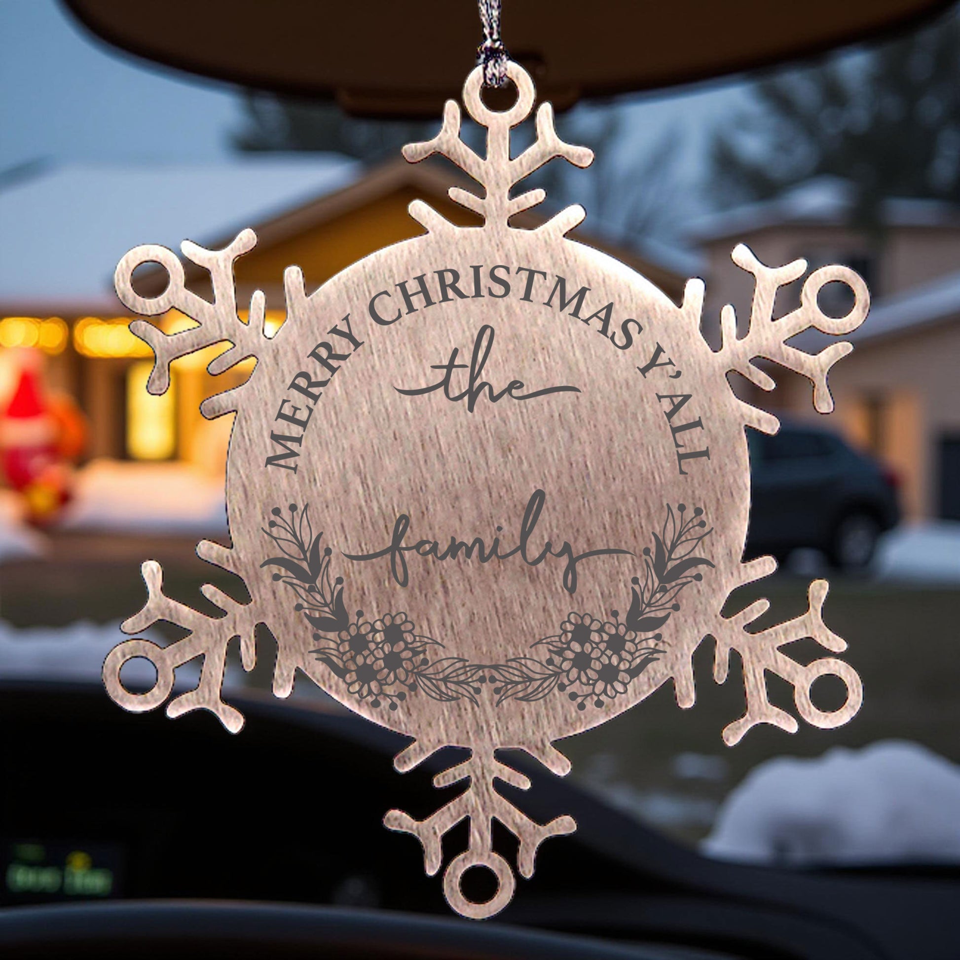 Personalized Merry Christmas Y'all Stainless Steel Laser Engraved Snowflake Tree Ornament - Mallard Moon