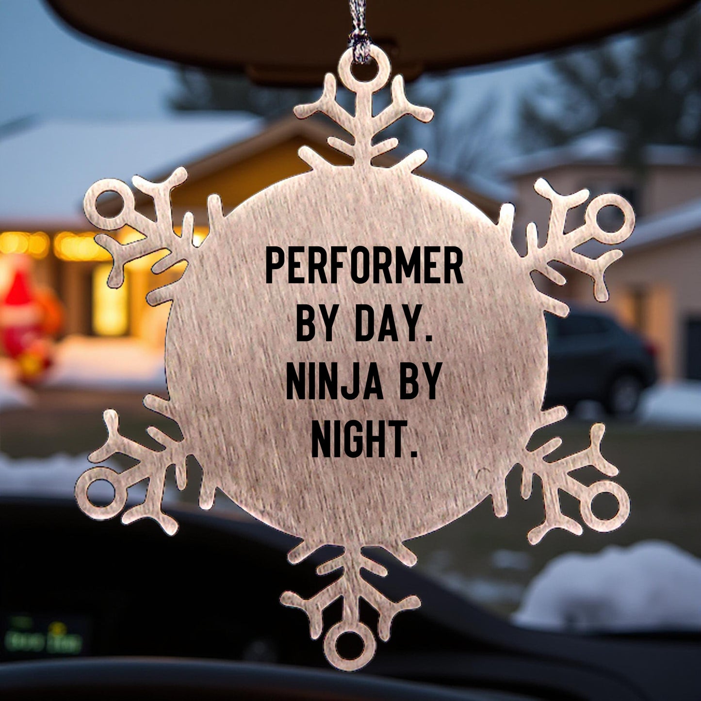 Performer Funny Steel Snowflake Christmas Tree Ornament - "Performer by Day, Ninja By Night" - Unique Gift for Actors, Dancers, Musicians, Artists - Mallard Moon
