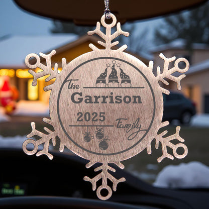 Personalized 3 Gnome Family Snowflake Ornament – Custom Stainless Steel Christmas Keepsake with Gift Bag – Engraved Names & Dates Holiday Decor for Family, Friends, Couples - Mallard Moon