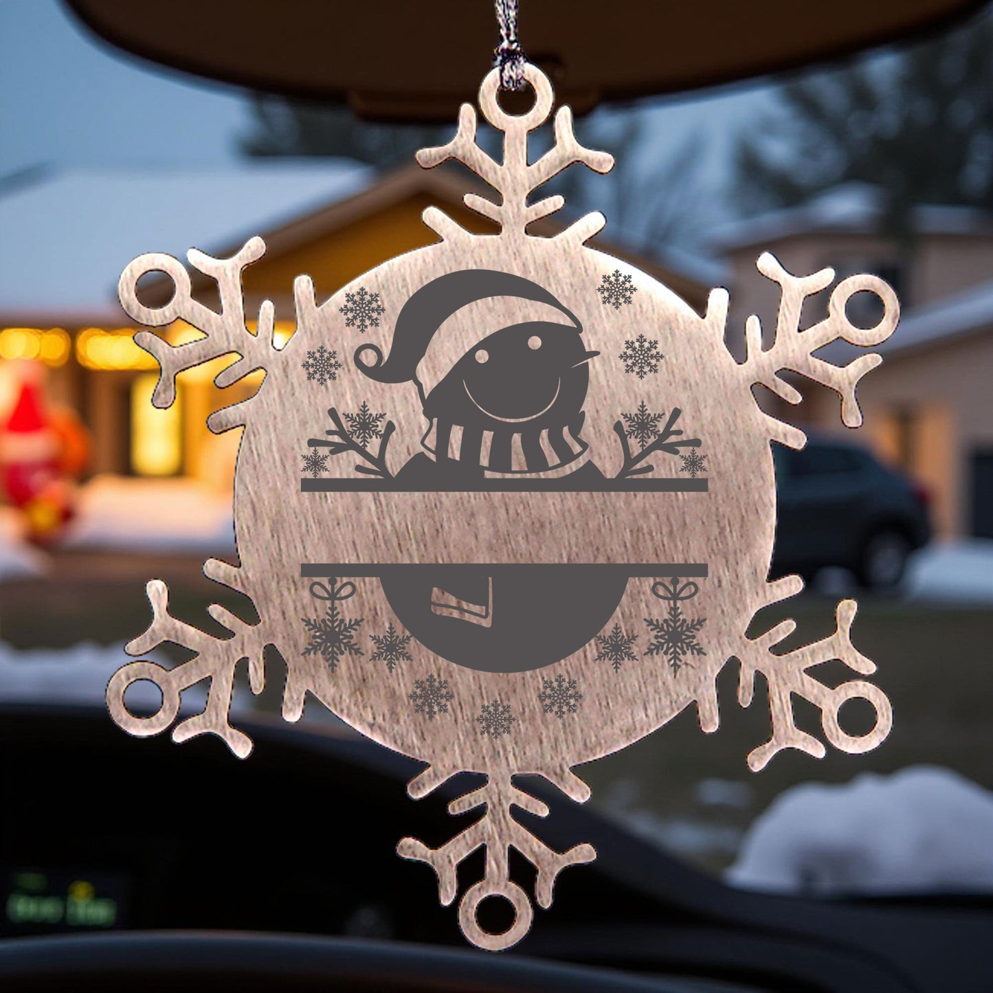 Personalized Snowman Snowflake Tree Ornament Family Name Laser Engraved Stainless Steel - Mallard Moon