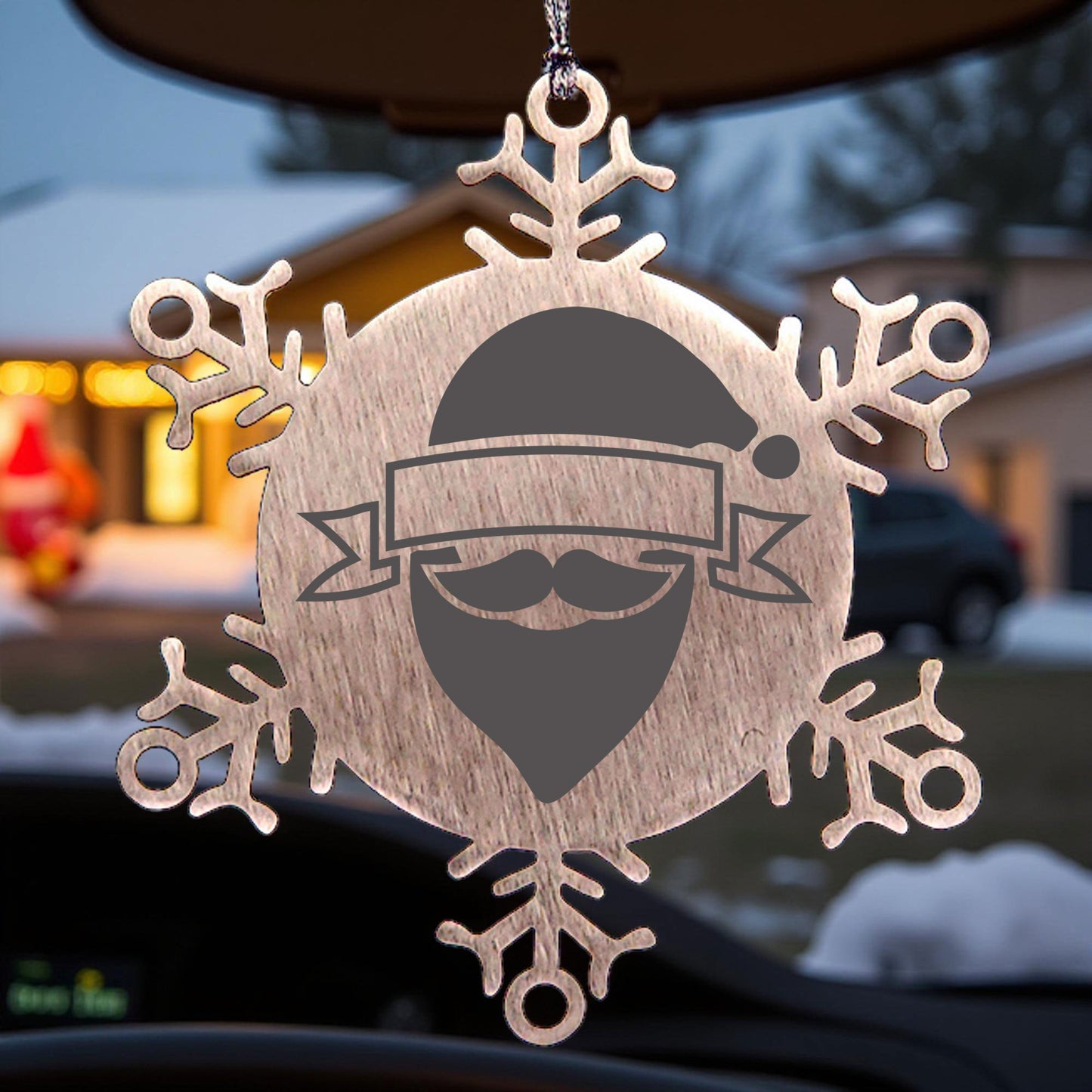 Personalized Family Name Santa Claus Laser Engraved Stainless Steel Snowflake Tree Ornament - Mallard Moon