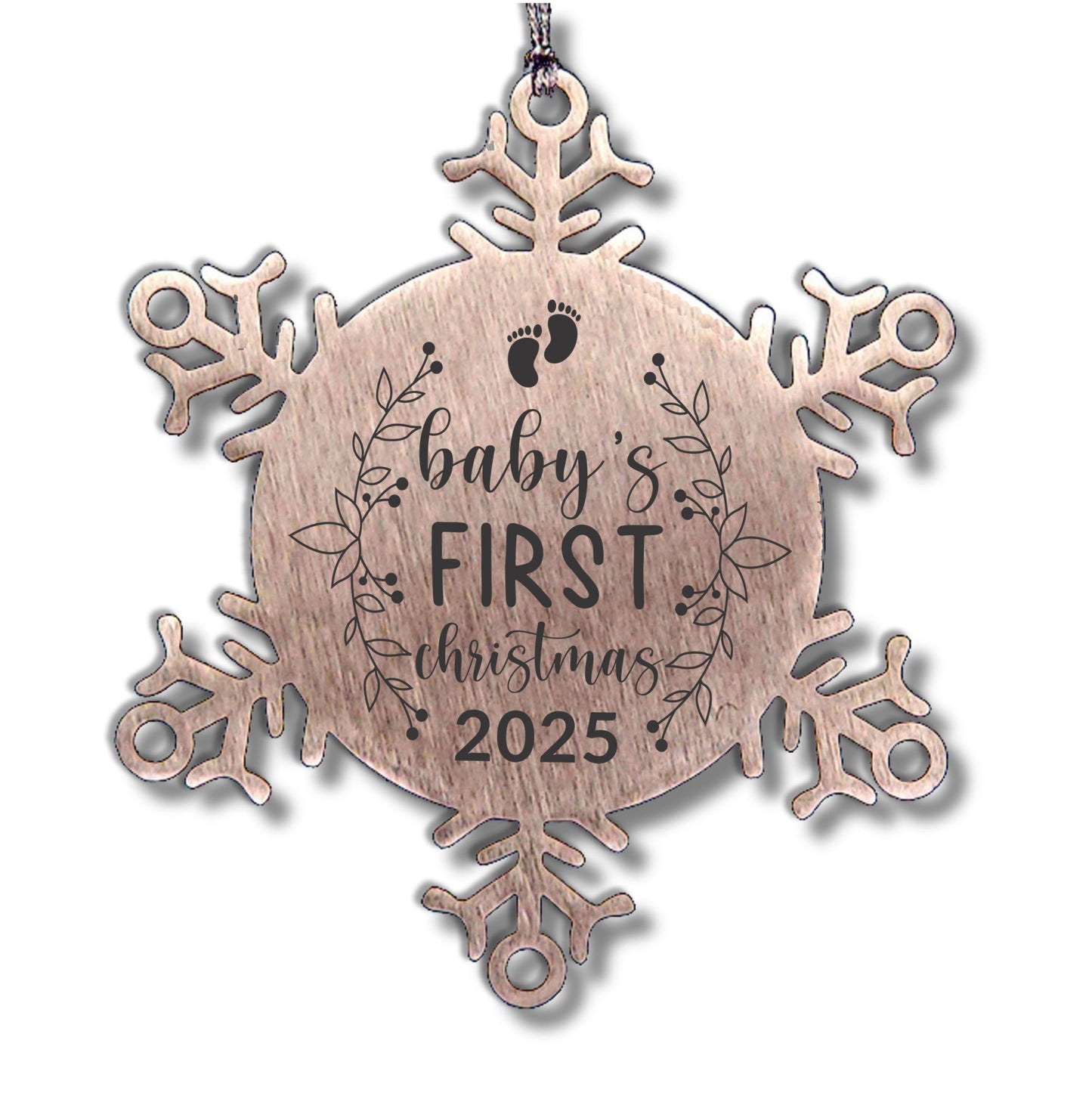 Baby's First Christmas Laser Etched Stainless Steel Snowflake Christmas Tree Ornament - Mallard Moon