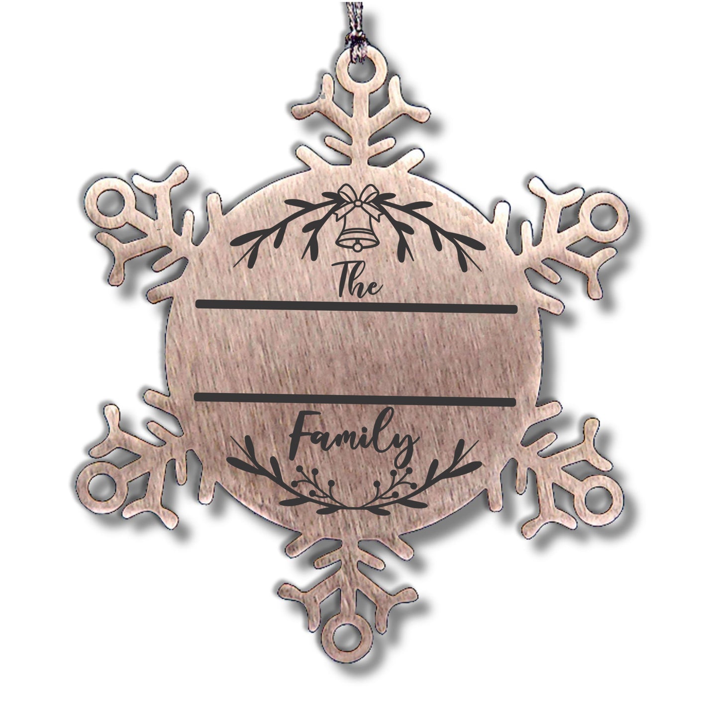 Personalized Snowflake Family Name Laser Engraved Stainless Steel Tree Ornament Heirloom Keepsake - Mallard Moon