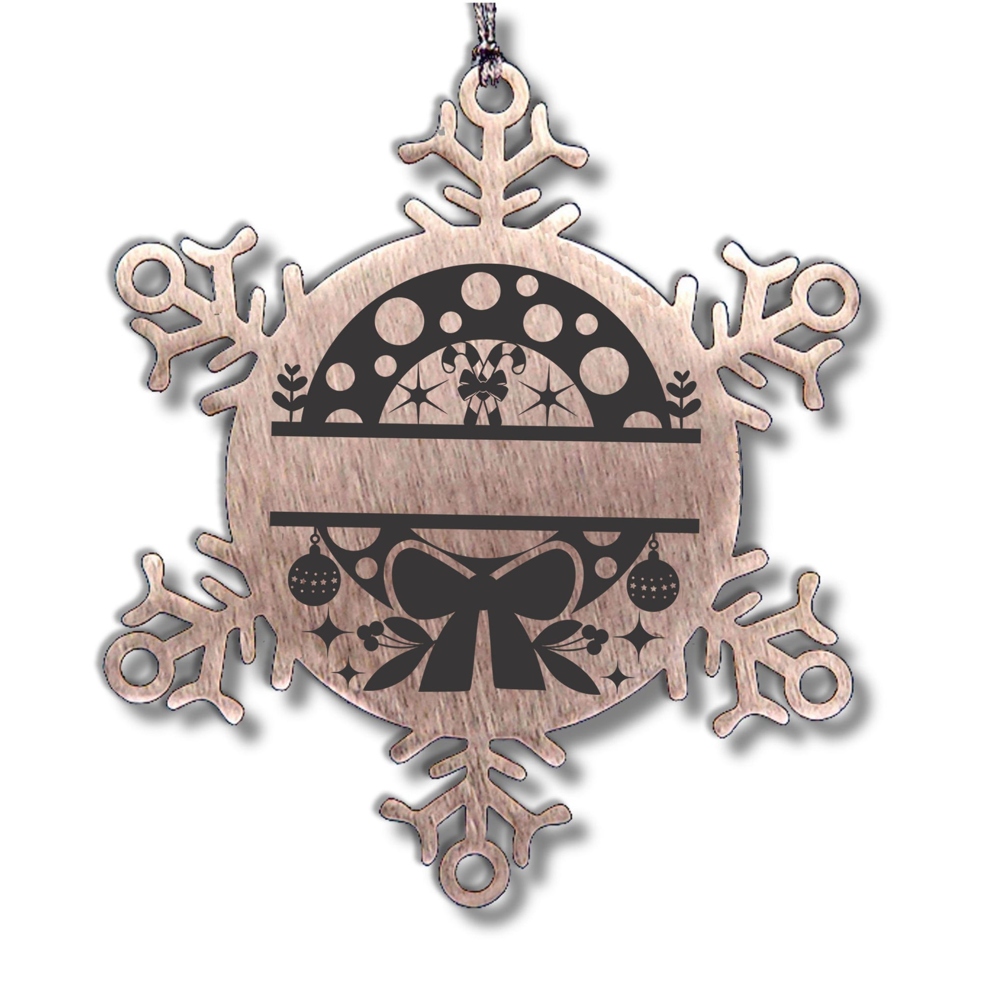 Personalized Snowflake Wreath Tree Ornament Family Name Laser Engraved Stainless Steel - Mallard Moon