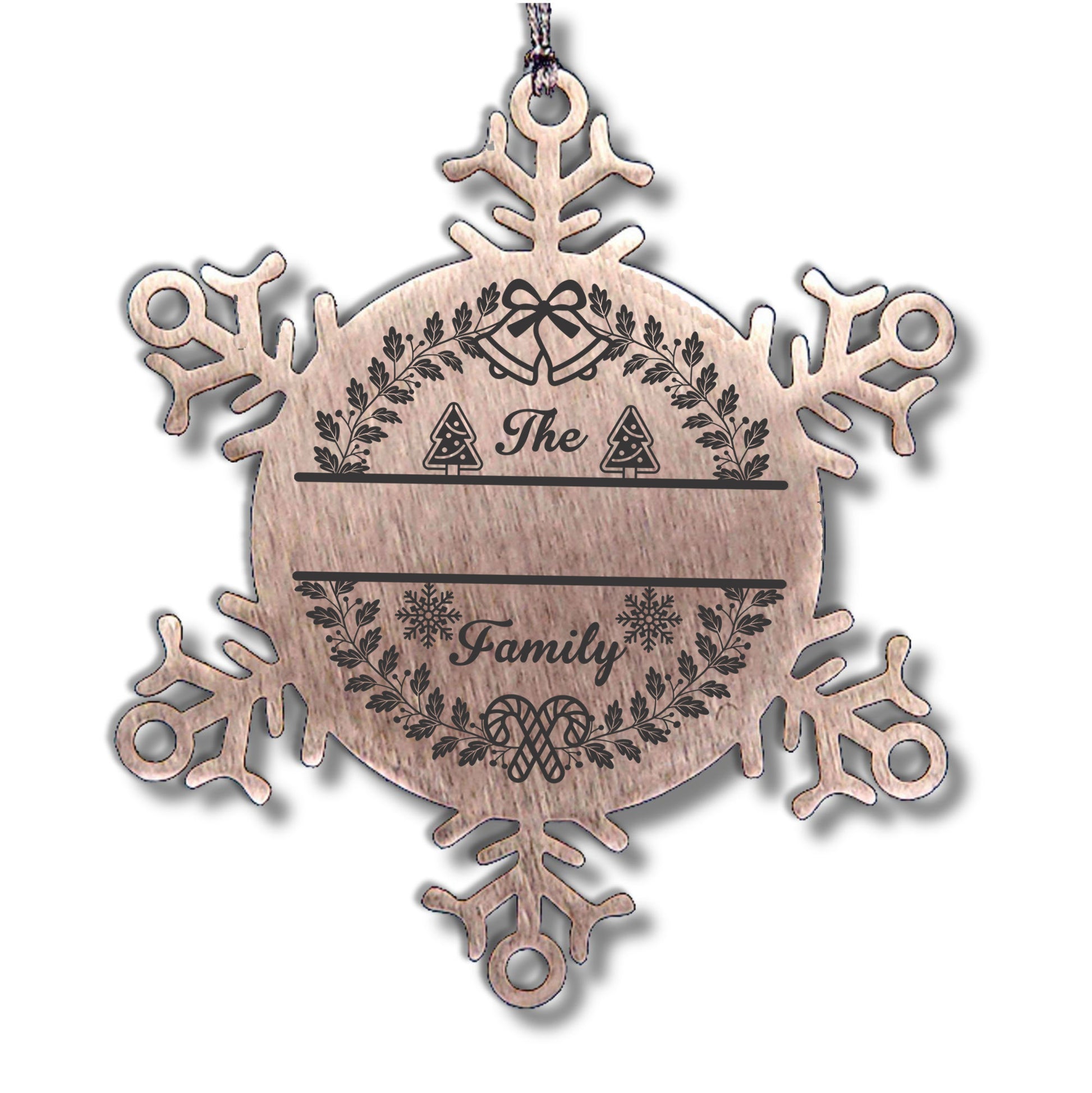 Personalized Snowflake Tree Ornament Family Name Laser Engraved Stainless Steel - Mallard Moon