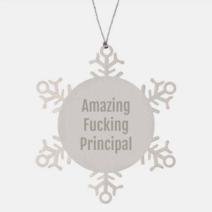 Funny Principal Gifts from Friends for Christmas Unique Snowflake Ornament, Shatterproof Stainless Steel Principal Snowflake Keepsake, Men Women Coworkers Family Principal Gift - Image 1