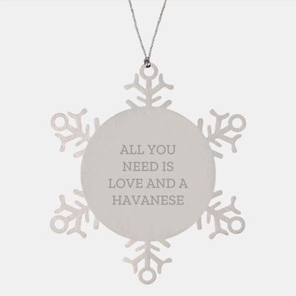 Havanese Dog Lover's Christmas Unique Gift, Snowflake Ornament, 'All You Need Is Love And A Havanese' Quote, Gifts from Family to Friends, Perfect for Christmas Unique Presents - Image 1