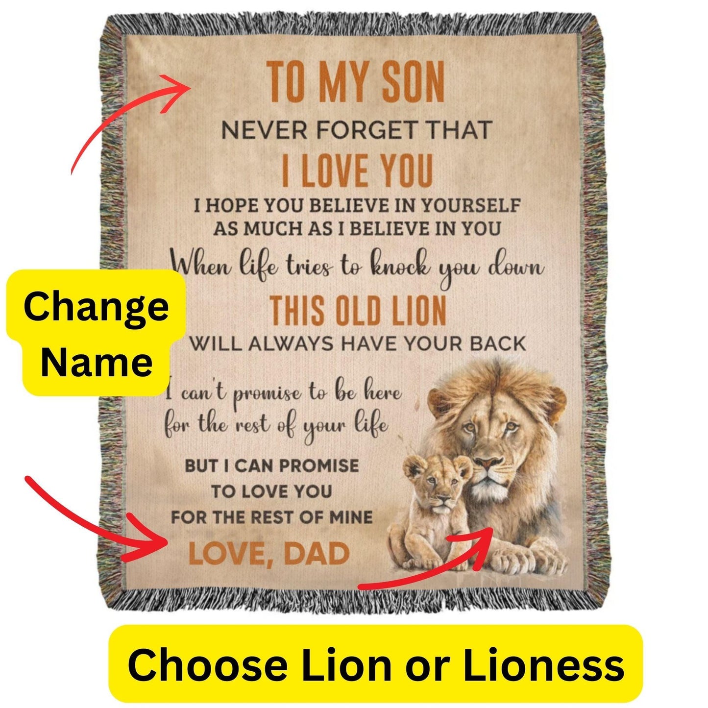 Son Believe in Yourself Personalized Heirloom Woven Cotton Blanket - Mallard Moon Gift Shop