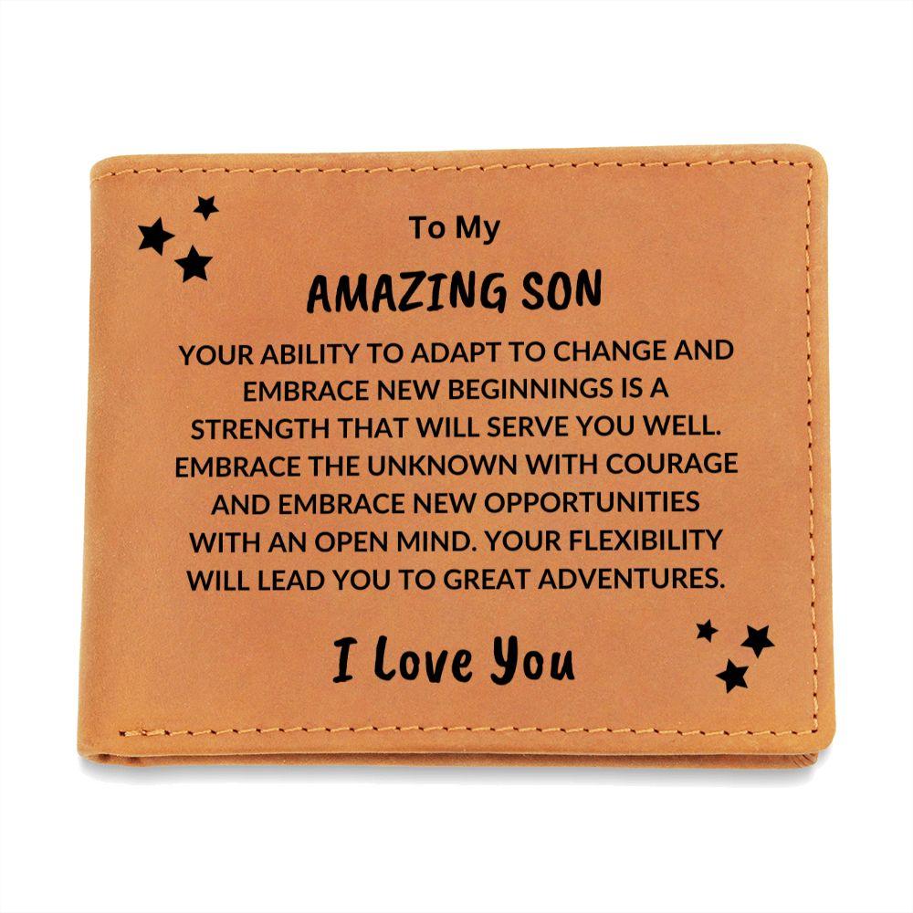 Son Birthday Graduation - Great Adventures - Custom Leather Wallet - Mallard Moon Gift Shop